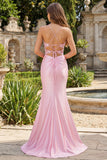 Robe de bal de bal en corset sirène rose à fentes