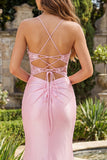 Robe de bal de bal en corset sirène rose à fentes