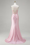 Robe de bal de bal en corset sirène rose à fentes