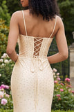 Robe de bal de bal en corset sirène perlée de champagne
