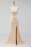 Robe de bal de bal en corset sirène perlée de champagne