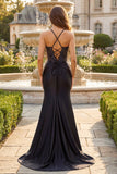 Corset de sirène à perles noires, longue robe de bal à fentes