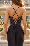 Corset de sirène à perles noires, longue robe de bal à fentes