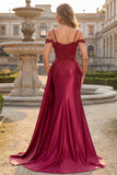Robe longue de bal de bal à paillettes à épaules froides bordeaux