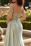 Corset de bal à paillettes vert clair à épaules froides