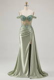 Corset de bal à paillettes vert clair à épaules froides