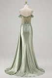 Corset de bal à paillettes vert clair à épaules froides