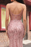 Robe de bal de bal en corset sirène à paillettes avec fente
