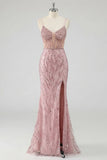 Robe de bal de bal en corset sirène à paillettes avec fente