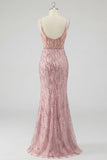 Robe de bal de bal en corset sirène à paillettes avec fente