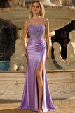 Robe de bal de bal en corset lavande avec fente