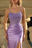 Robe de bal de bal en corset lavande avec fente