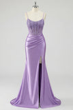 Robe de bal de bal en corset lavande avec fente