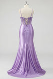 Robe de bal de bal en corset lavande avec fente