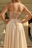 Robe de bal longue corset transparente en corset de champagne A