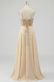 Robe de bal longue corset transparente en corset de champagne A