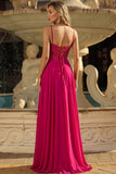 Rose A Line Lace Back Back Spaghetti Straps longue robe de bal avec fente