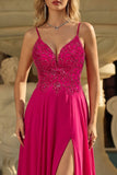 Rose A Line Lace Back Back Spaghetti Straps longue robe de bal avec fente