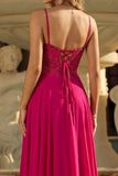 Rose A Line Lace Back Back Spaghetti Straps longue robe de bal avec fente