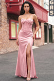 Corset de sirène à blush Dentelle plissée dans le dos, longue robe de bal avec fente
