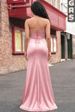 Corset de sirène à blush Dentelle plissée dans le dos, longue robe de bal avec fente