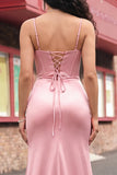 Corset de sirène à blush Dentelle plissée dans le dos, longue robe de bal avec fente