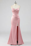Corset de sirène à blush Dentelle plissée dans le dos, longue robe de bal avec fente