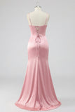 Corset de sirène à blush Dentelle plissée dans le dos, longue robe de bal avec fente