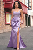 Corset fleuri violet longue robe de bal de sirène