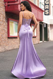 Corset fleuri violet longue robe de bal de sirène