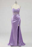 Corset fleuri violet longue robe de bal de sirène