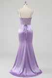 Corset fleuri violet longue robe de bal de sirène
