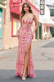 Robe longue de bal en sirène rose perlée