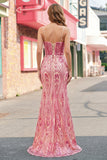 Robe longue de bal en sirène rose perlée