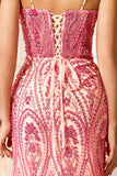 Robe longue de bal en sirène rose perlée