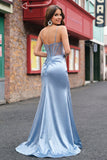 Robe de bal de bal en corset perlé gris-bleu