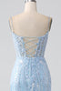 Charger l&#39;image dans la galerie, Robe de bal corset sirène scintillante bleu ciel avec paillettes