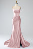 Charger l&#39;image dans la galerie, Fard à joues rose sirène bustier plissé Corset longue robe de soirée avec fente
