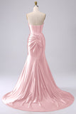 Corset sirène en satin sans bretelles fuchsia longue robe de bal taille PLus avec fente