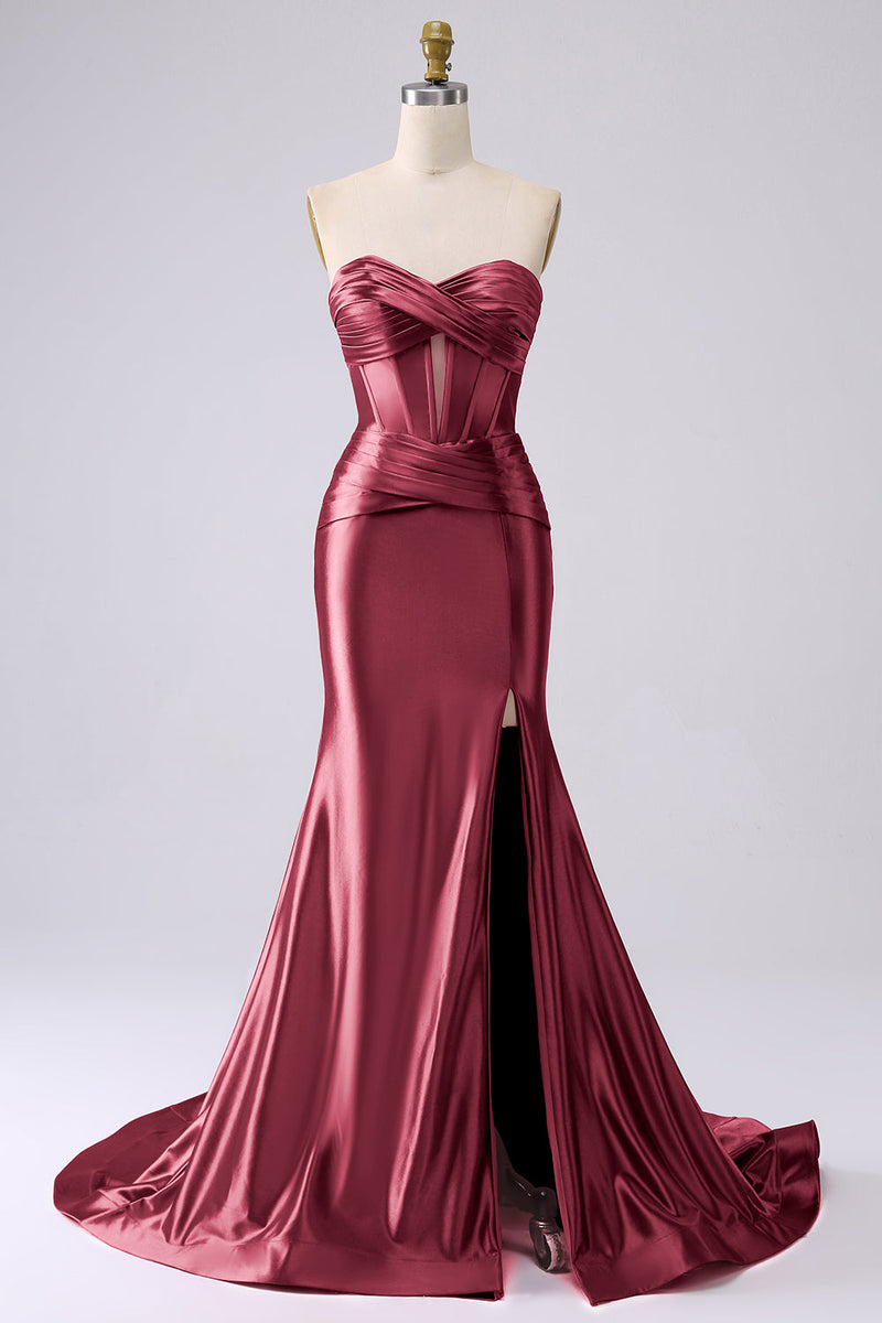 Charger l&#39;image dans la galerie, Brillant Fuchsia sirène chérie Corset longue robe de bal avec fente