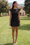 Robe bodycon jaune à col rond avec fleurs 3D