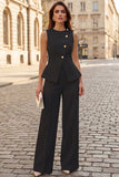 Costume d'affaires femme 2 pièces ivoire col rond simple boutonnage