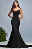Robe longue de bal sirène vert foncé en satin