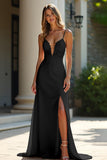 Robe de soirée fourreau en satin extensible à bretelles spaghetti
