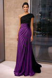 Robe de gala à une épaule froncée fourreau en crêpe marron