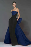 Robe formelle sirène noire et rouge sans bretelles avec noeud