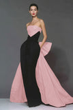 Robe formelle sirène noire et rouge sans bretelles avec noeud