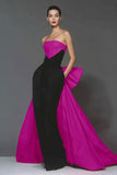 Robe formelle sirène noire et rouge sans bretelles avec noeud