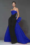 Robe formelle sirène noire et rouge sans bretelles avec noeud