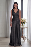 Robe Longue de Cérémonie Plissée Vieux Rose Col V